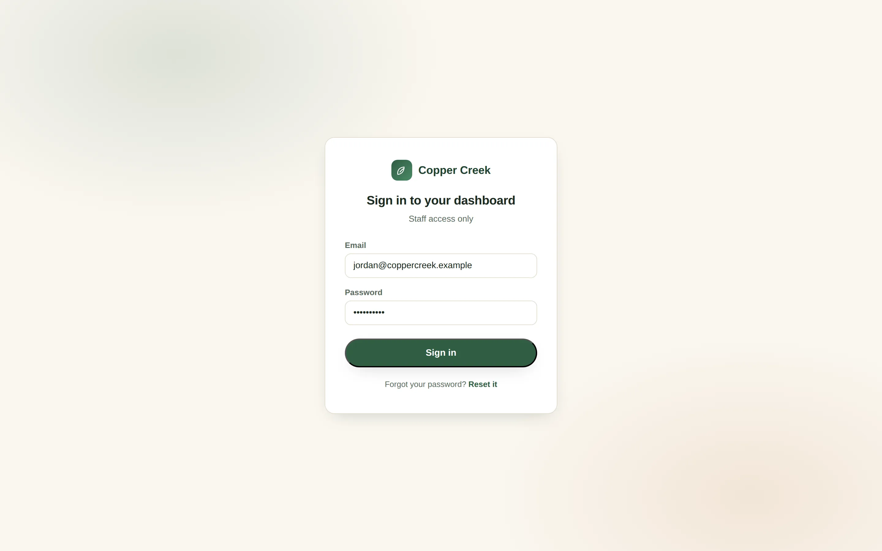 Admin — Sign in — desktop view