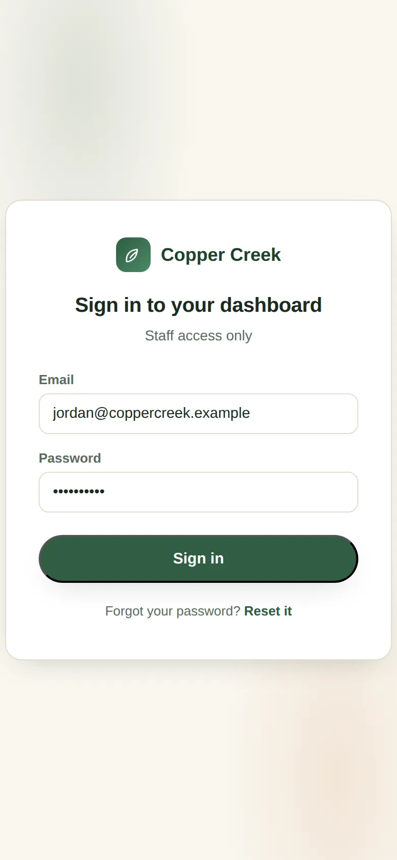 Admin — Sign in — mobile view