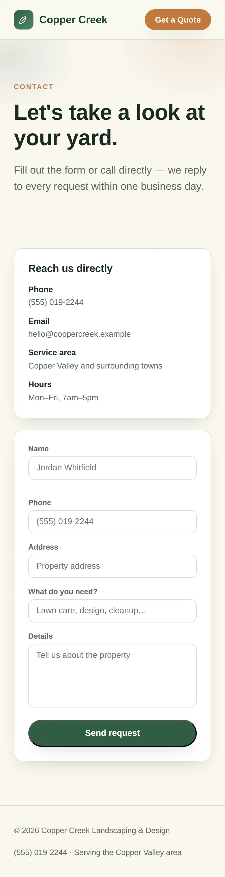 Contact — mobile view