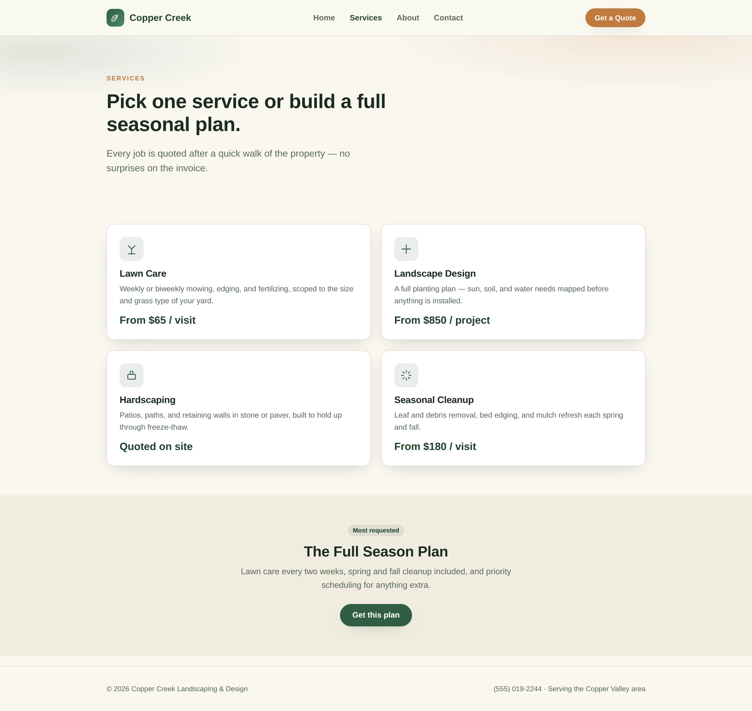 Services — desktop view