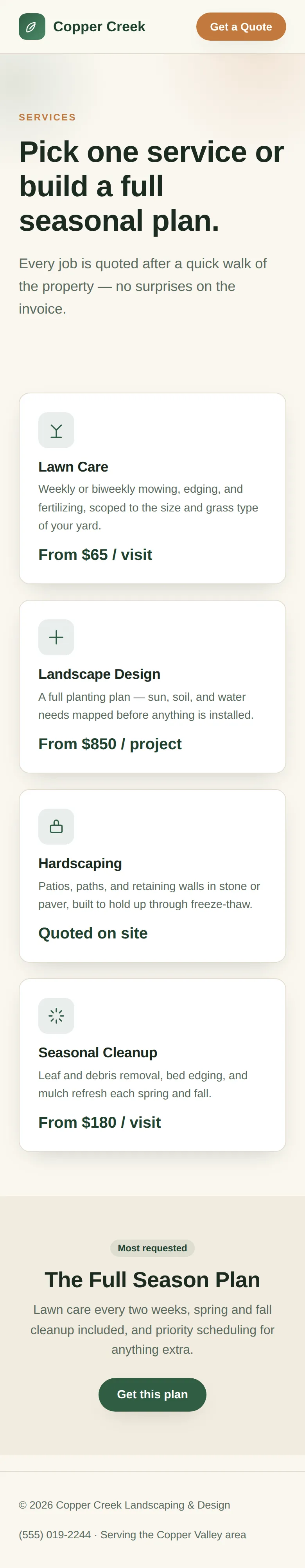 Services — mobile view